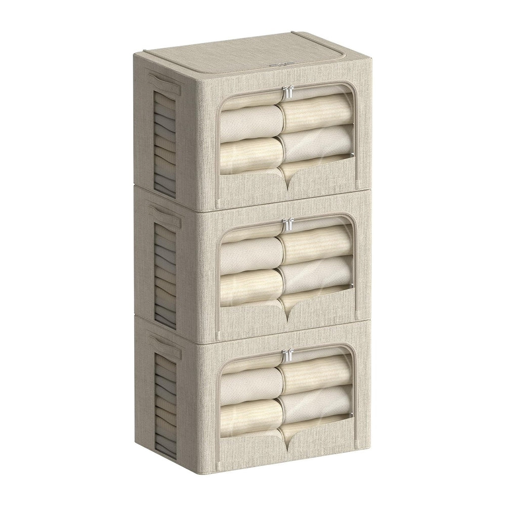 FHSQX 3 Pack Clothes Storage Bins - Foldable Metal Frame Storage Box - Stacka...