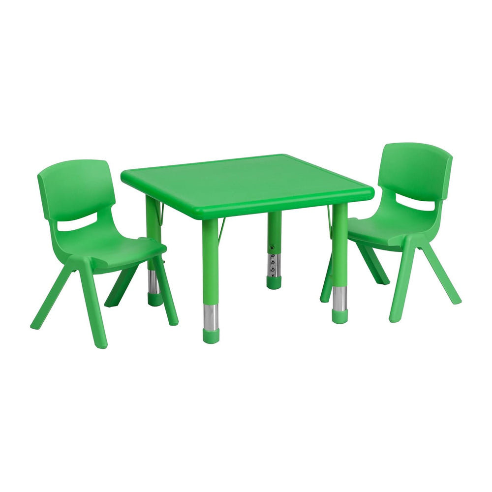 Flash Furniture 24 in Plastic Square Activity Table with 2 Chairs, Green | He...