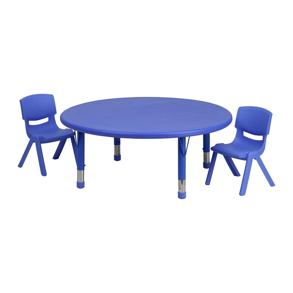Flash Furniture 45 in Plastic Round Activity Table with 2 Chairs, Blue | Heig...