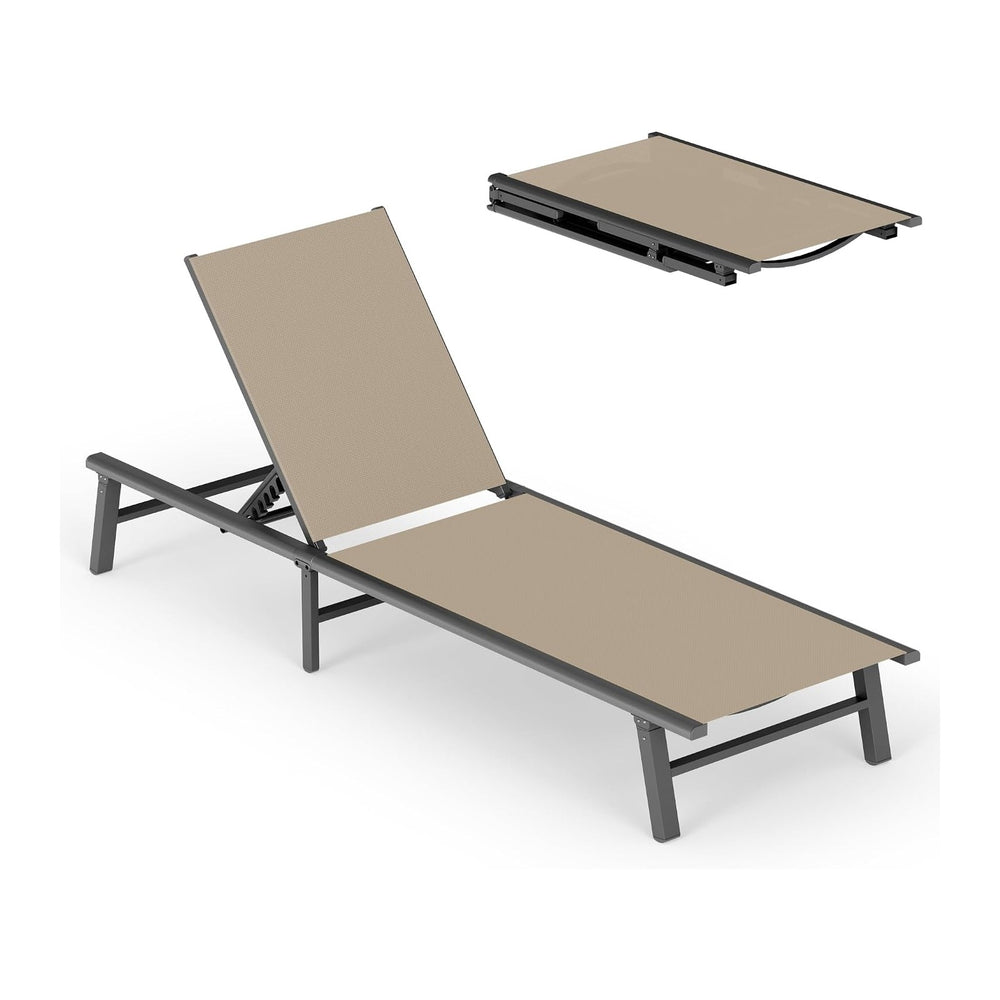 Foldable Outdoor Lounge Chair, No Assembly Patio Chaise Lounge Outdoor with 5...