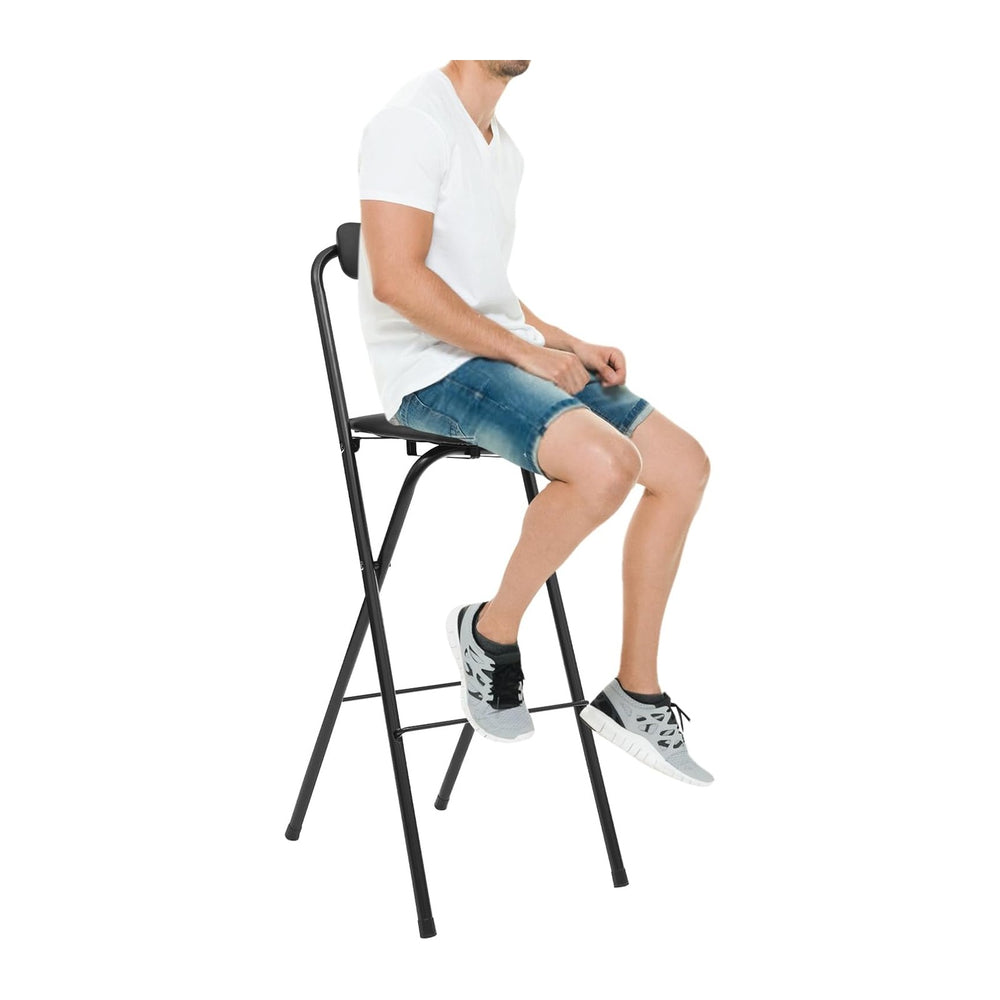 Folding Bar Stool with Back, 30 Inch Tall Foldable Bar Chair with Backrest Sp...