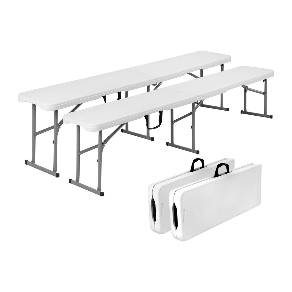 Folding Bench 6ft,Portable Plastic Bench Seat with Handle,White,2 Pack | Heav...
