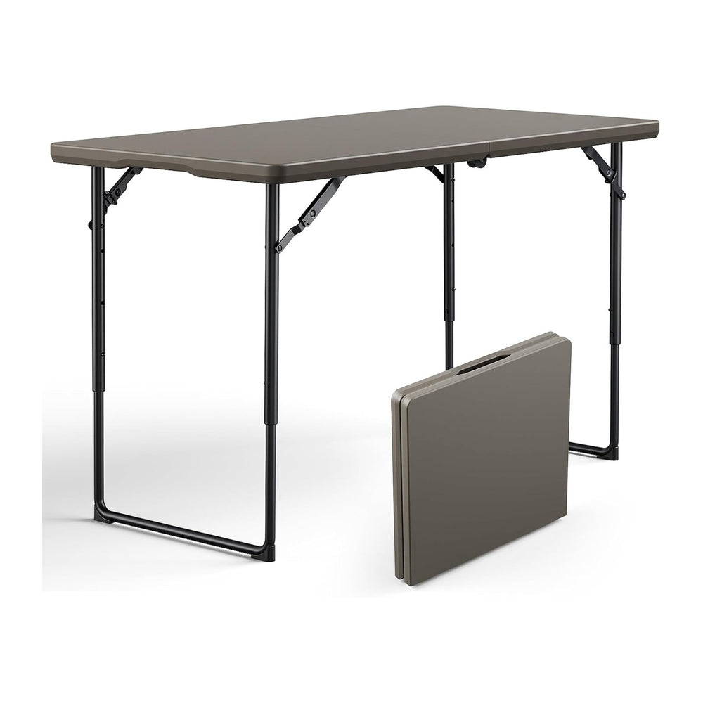 Folding Table 4ft - Heavy Duty Fold-in-Half Plastic Table with Adjustable Hei...