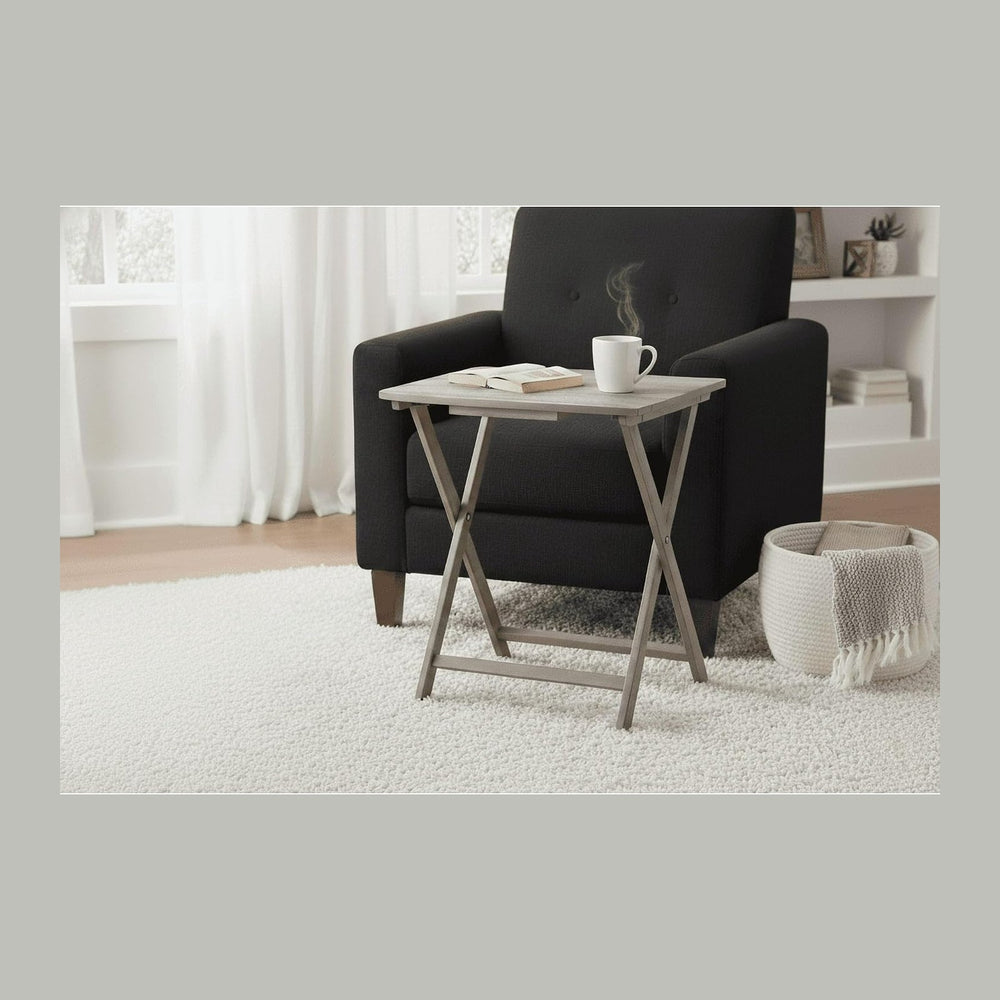 Folding Tray Table Rustic Gray Wooden Oversized TV Tray Table Portable Foldab...