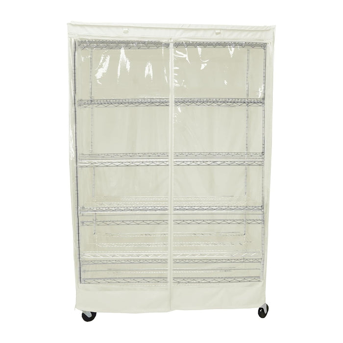 Formosa Covers Premium Clear Front Wire Shelf Steel Rack Cover Off White - Heavy-Duty Storage Solution for Wire Shelving Rack (48”Wx18”Dx72”H) - Waterproof PVC, Water/Dust Resistant Fabric, Zippers | Keep It Clean & Seen | Dustproof Waterproof 300D