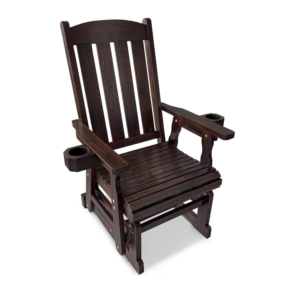 Fortune Candy Wooden Patio Glider for One Person, with High Back and Deep Con...