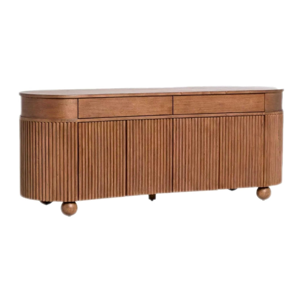 French Mid-Century Curved Fluted Solid Wood Sideboard – Premium Storage Cabin...