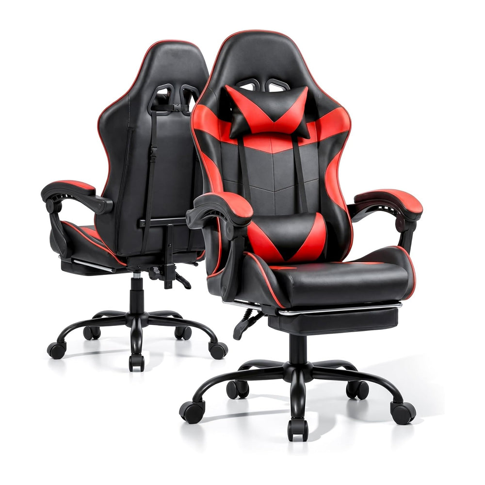 Gaming Chair with Footrest and Lumbar Support, Height Adjustable Chair with 3...