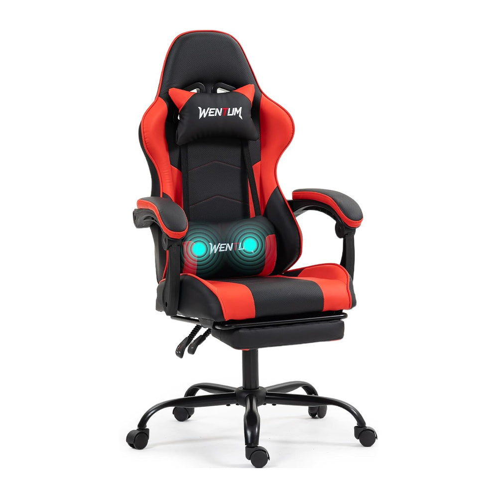 Gaming Chair with Footrest for Adults, PU Leather Massage Racing Video Game C...