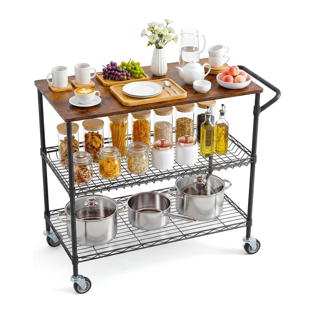 Garvee 34.45In Rolling Kitchen Carts on Wheel with Storage & 2 Shelf Line...