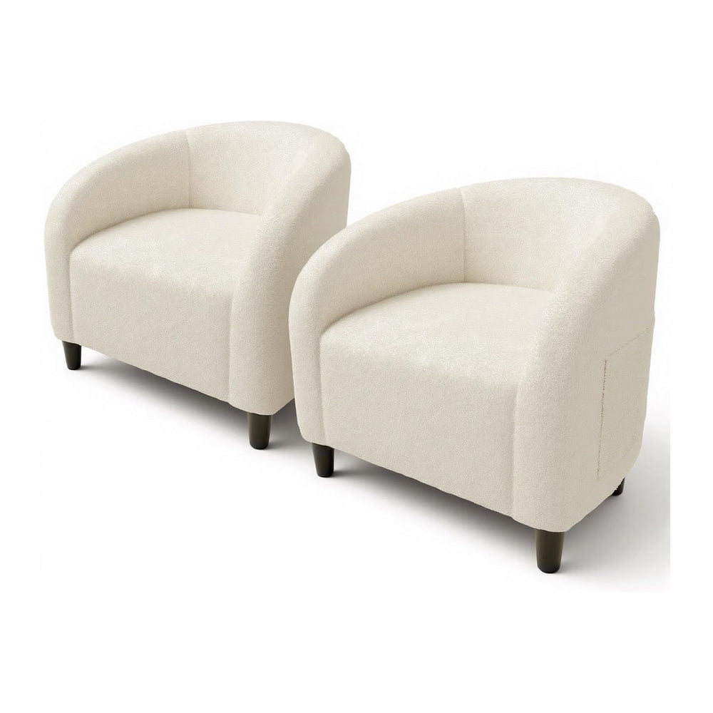 GarveeHome Accent Chair Set of 2 Living Room Chairs Boucle Barrel Chairs Roun...