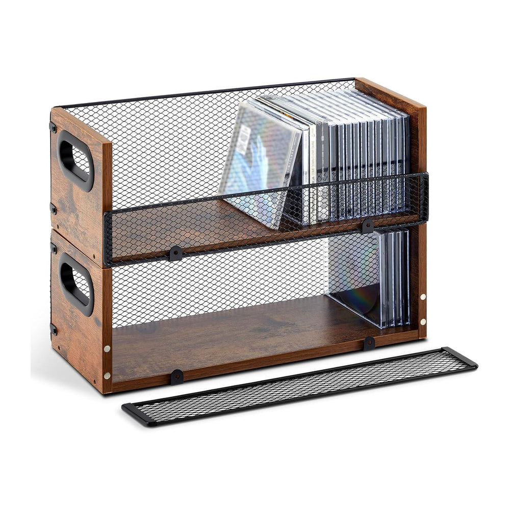 Geelin 2 Pcs Wooden Cd Storage Box Holder Racks Retro Cassette Tape Display S...