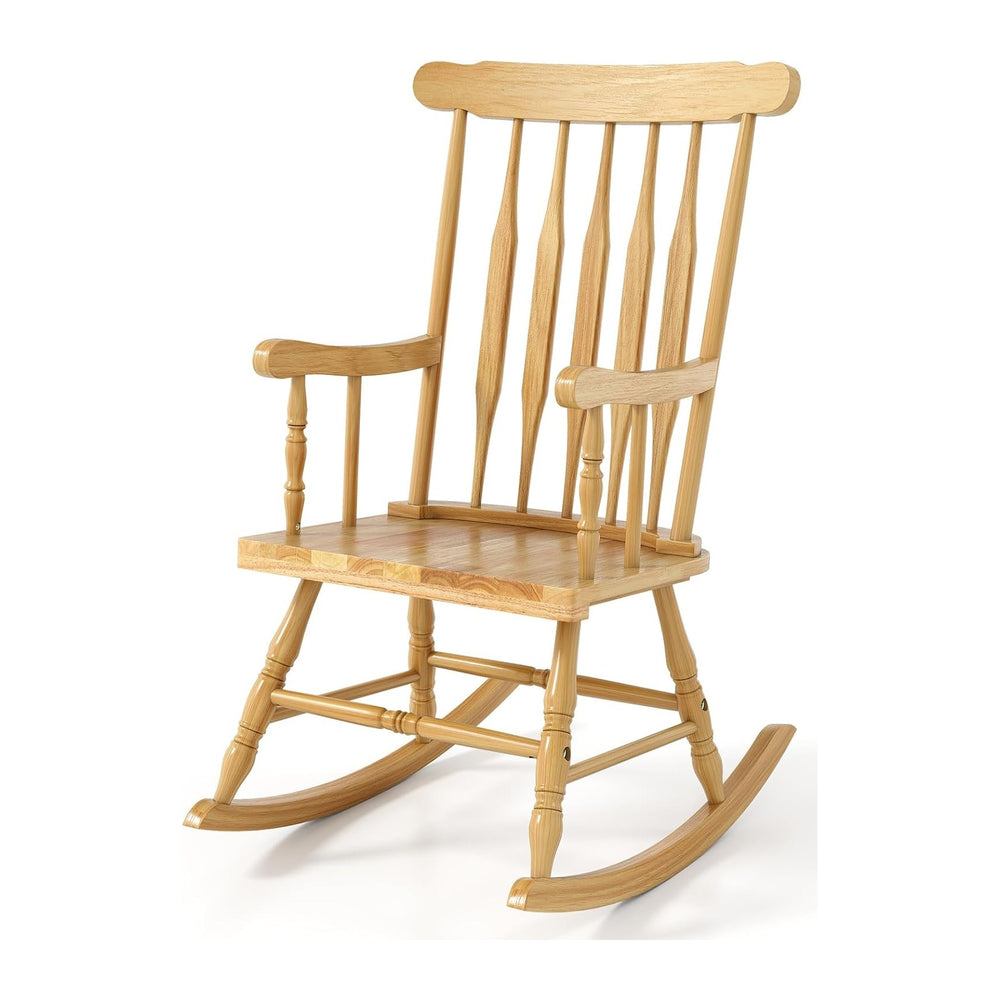 GIANTEX Outdoor Wood Rocking Chair, Patio Rocking Chair, Natural | Solid Rubb...