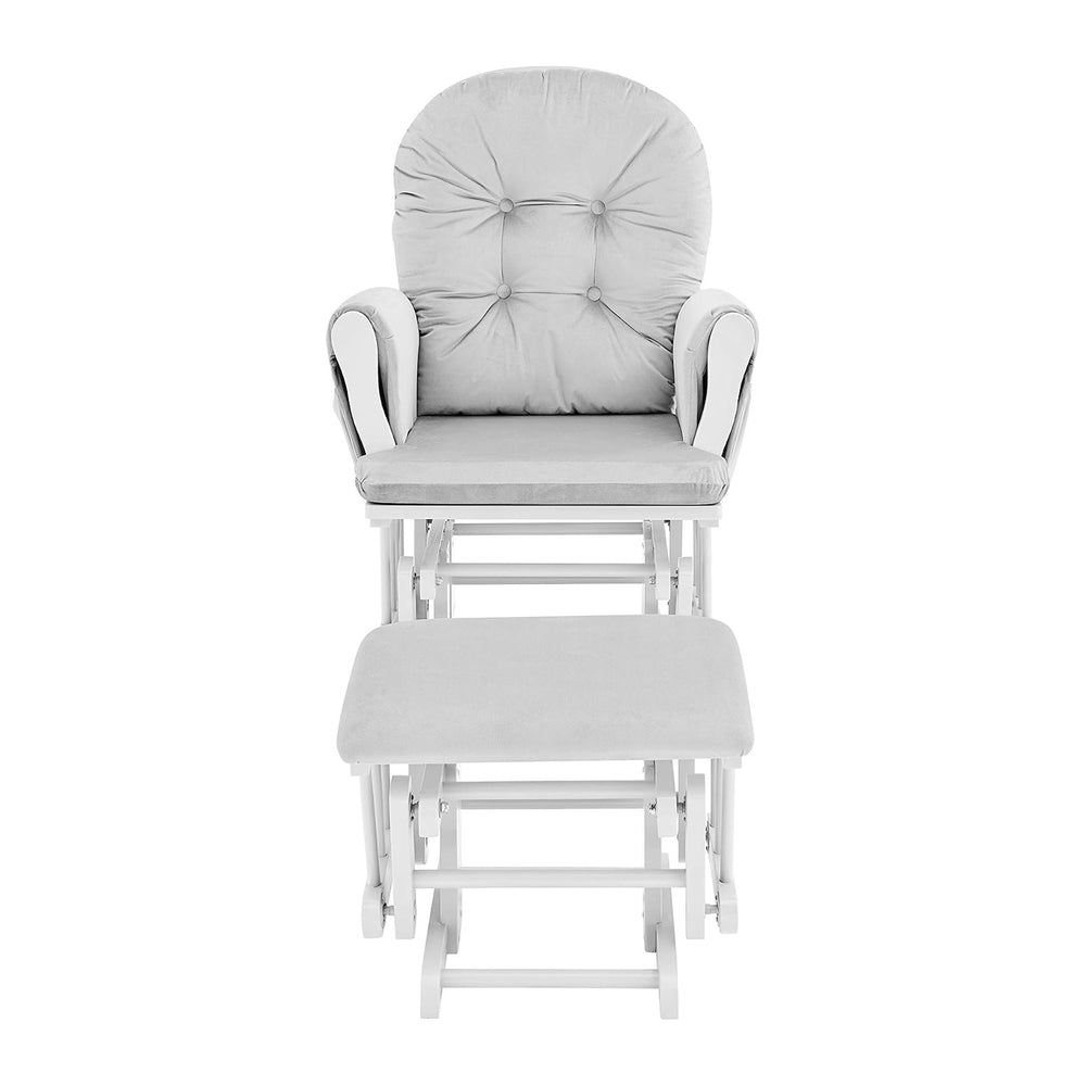 Glider and Ottoman White Wood and Gray Fabric
