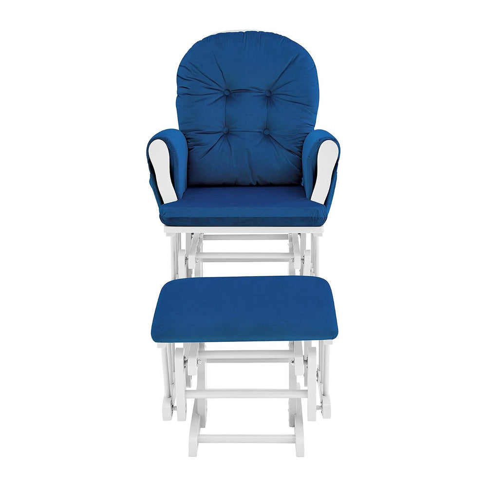 Glider and Ottoman White Wood and Navy Fabric
