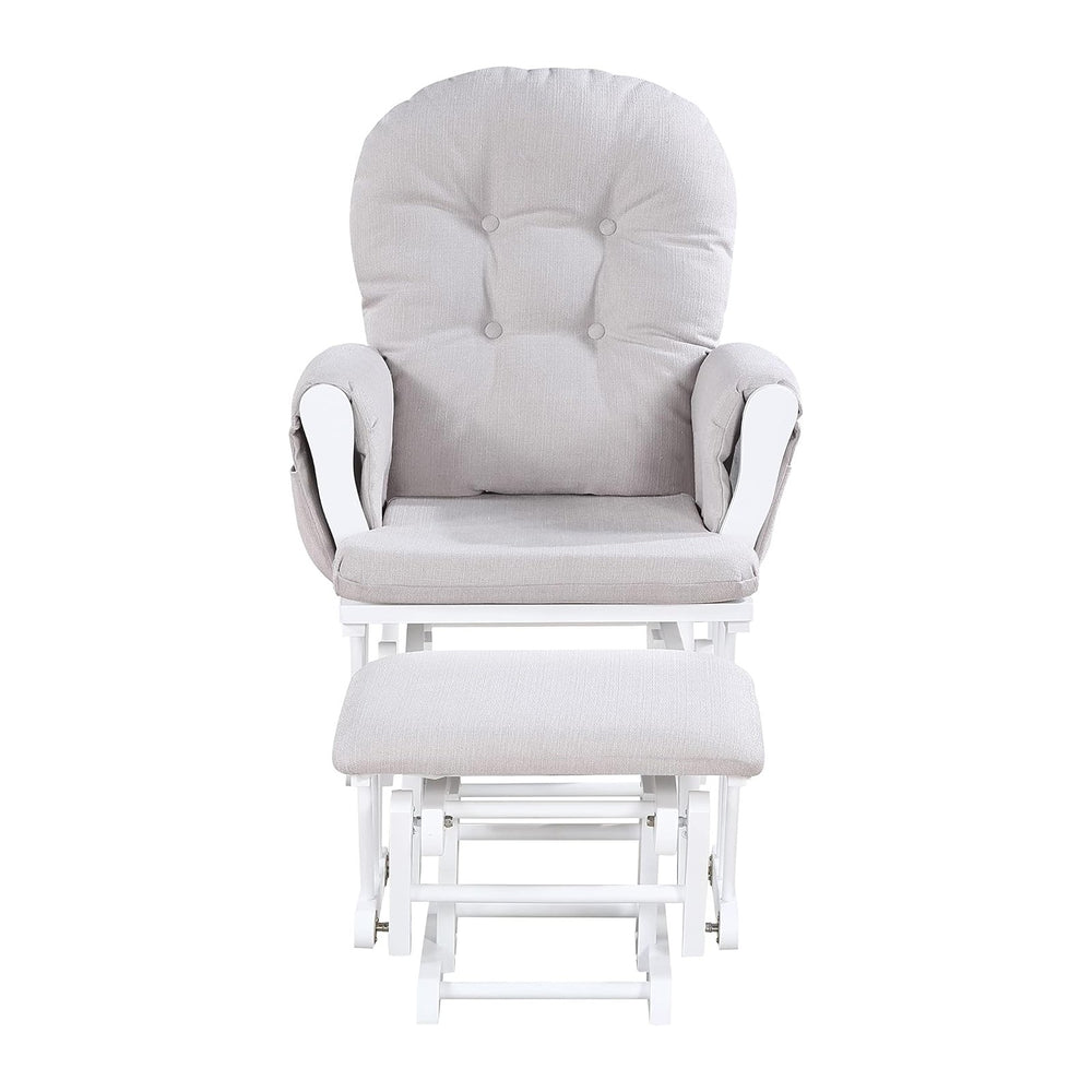 Glider and Ottoman White Wood and Woven Gray Fabric