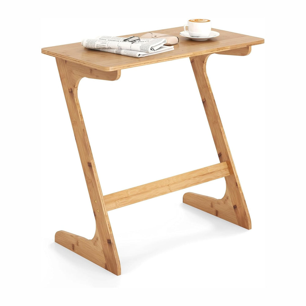 GOFLAME Bamboo TV Tray Table, Z Shaped Sofa Side Table for Laptops, Snacks &a...