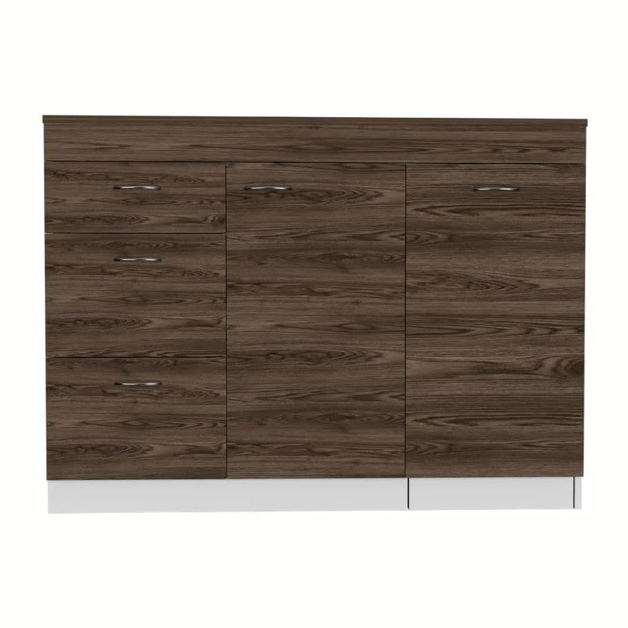 Grecia Kitchen Base Cabinet - 3 Drawers, 2 Shelves, White/Dark Walnut - Expan...