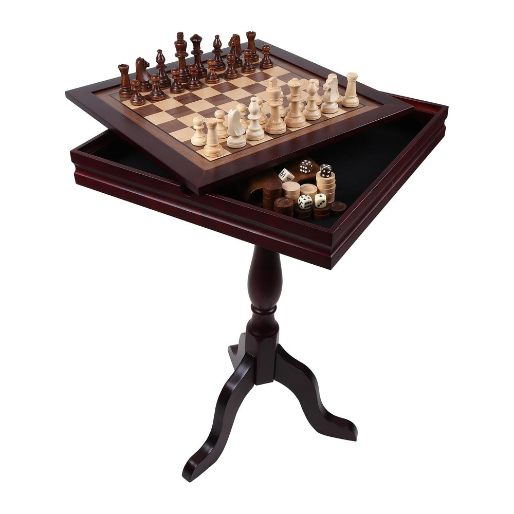 GSE Wooden 3-in-1 Chess Checkers Backgammon Game Table Set with Game Pieces |...