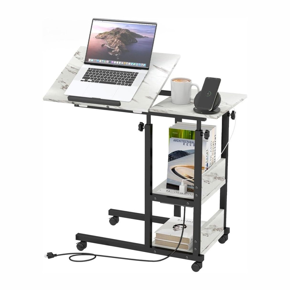 Hadulcet Adjustable C Table with Charging Station, Tiltable Desk C Shaped End...