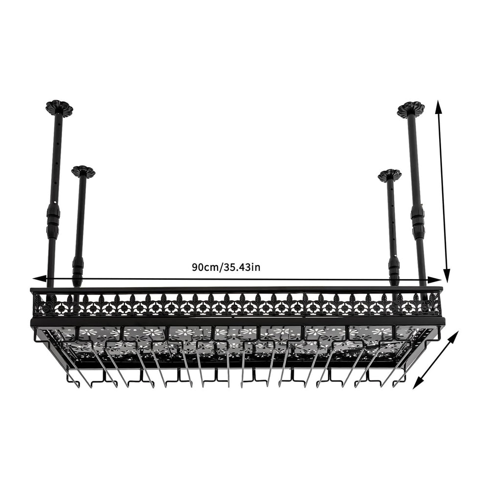 Hanging Wine Rack with Glass Holder and Shelf,Adjustable Metal Ceiling Mount ...