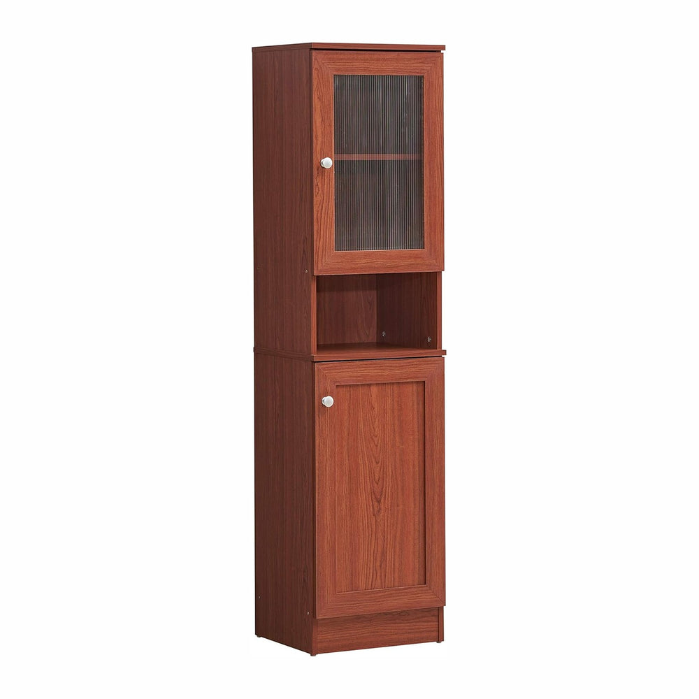 Hodedah 63"" Tall Slim Open Shelf Plus Top and Bottom Enclosed Stor...