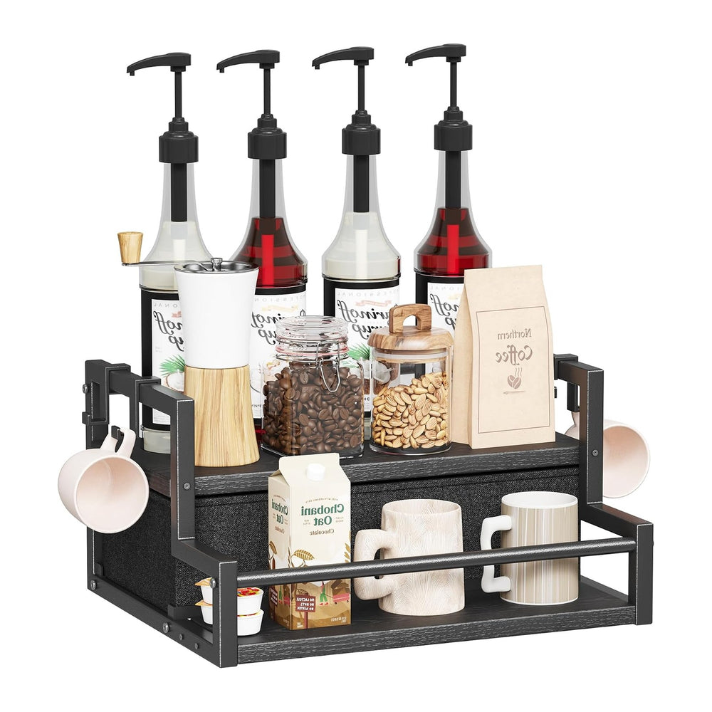 Homeiju Coffee Syrup Organizer Rack, 2-Tier Bottle Coffee Bar Accessories | H...