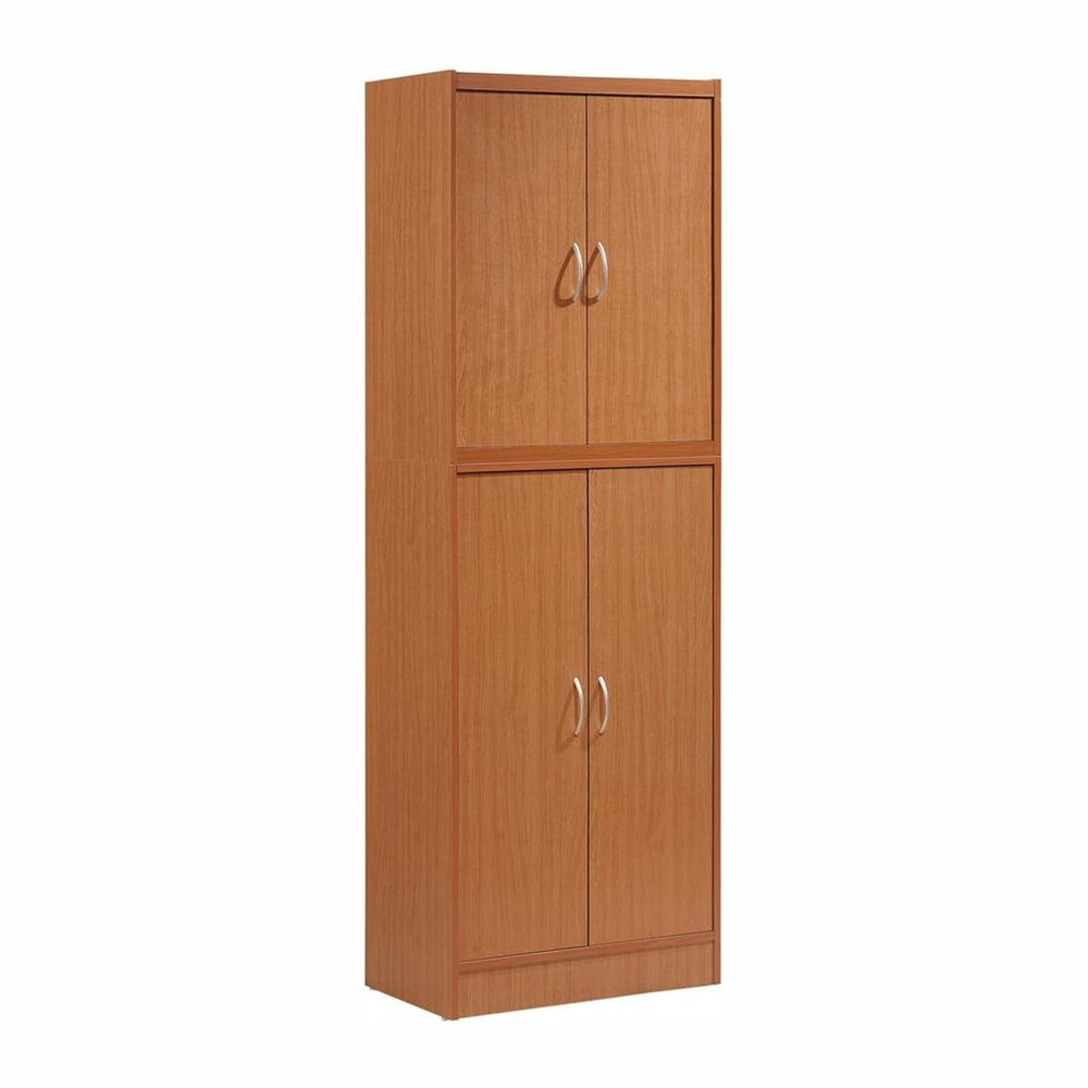 HomeStock 4 Door Kitchen Pantry - Large Storage Cabinet - Cherry Finish