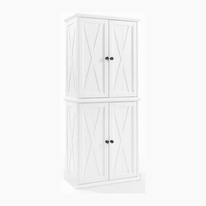 HomeStock Tall Kitchen Pantry - 2 Stackable Cabinets - Distressed White - 30&...