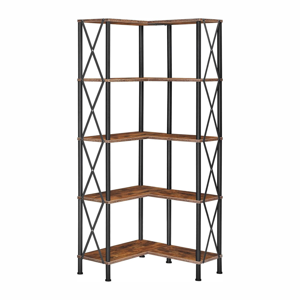 HOOBRO Corner Bookshelf, 5-Tier L-Shaped Bookcase, Industrial Open Display Sh...