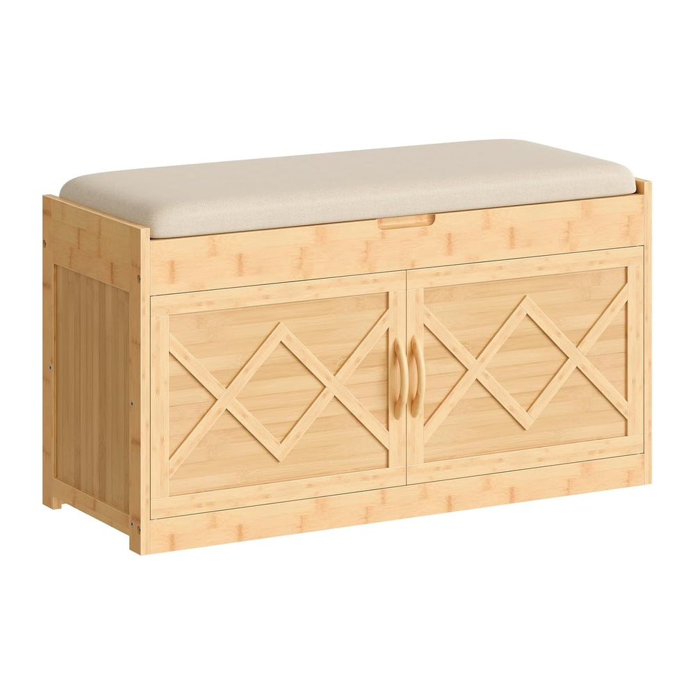 HOOBRO Shoe Bench, Shoe Storage Bench with Cushion, Bamboo Entryway Bench wit...