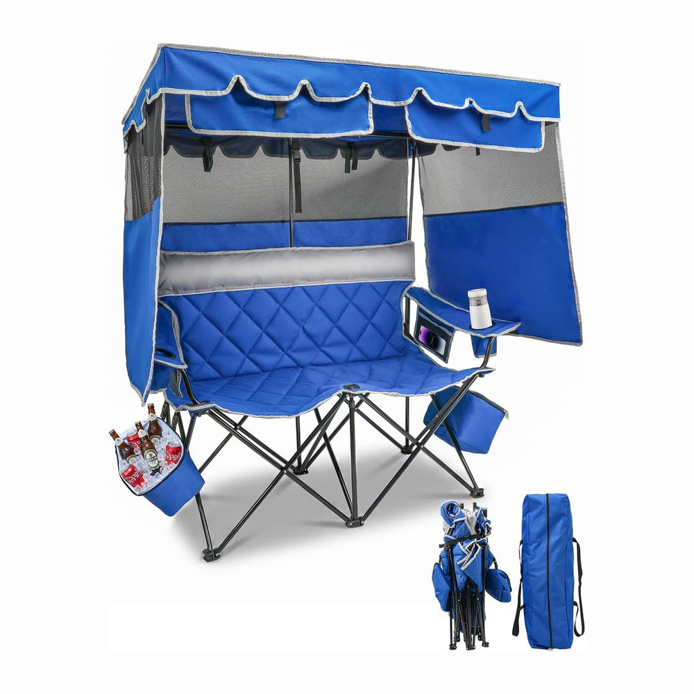 HOPERAN Double Camping Chair with Canopy, Heavy Duty 660lbs Double Beach Chai...