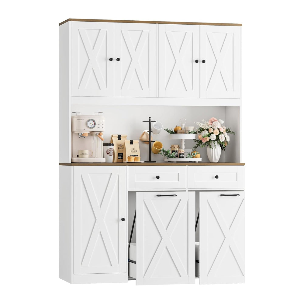 HOSTACK 71" Kitchen Pantry with 12.5 Gallon Double Trash Can Cabinet, Wh...
