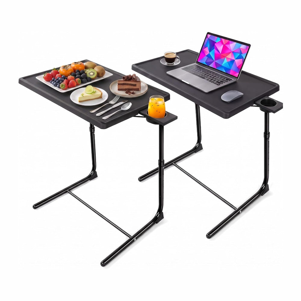 HUANUO TV Trays Set of 2, TV Tray with 6 Height & 3 Tilt Adjustments, Bla...