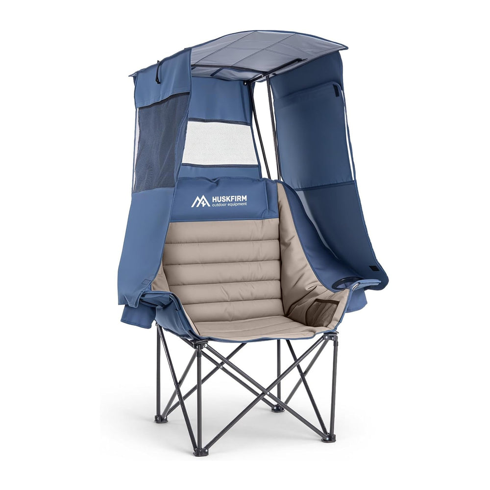 Huskfirm Camping Chair with Canopy Shade, Folding Oversized Beach Chair with ...