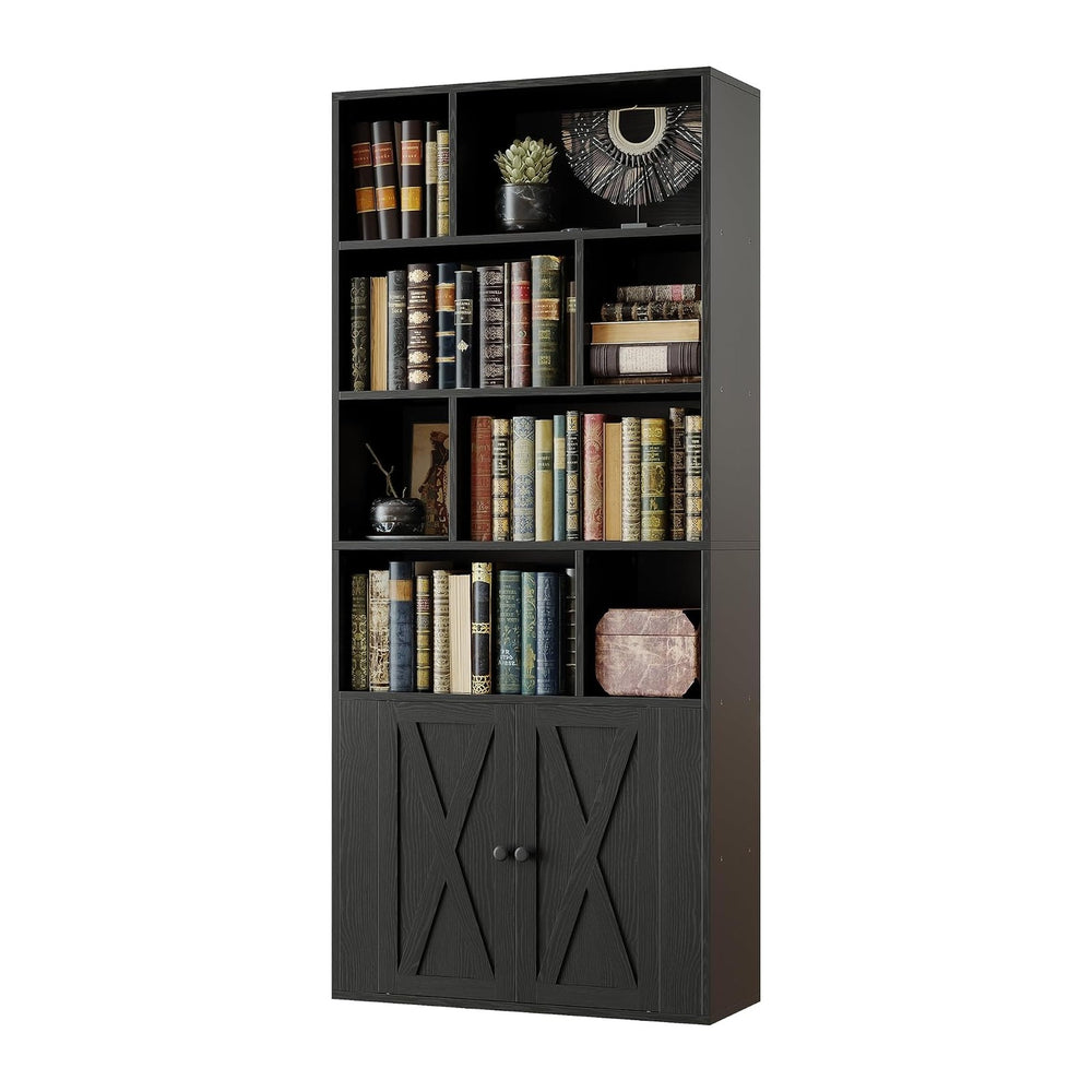 IRONCK 4-Tier Bookcase with Doors, Tall Storage Bookshelf, Black