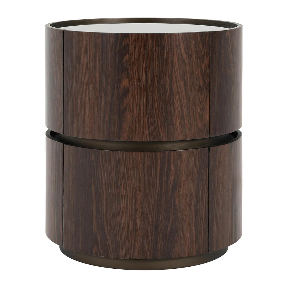Italian High-End MDF Double-Layer Storage Round Side Table - Brown & Blac...