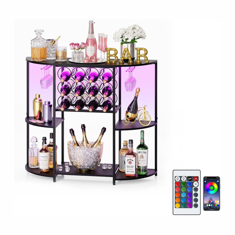 JKsmart Wine Bar Cabinet with LED Lights, Mini Wine Bar Cart with Storage and...