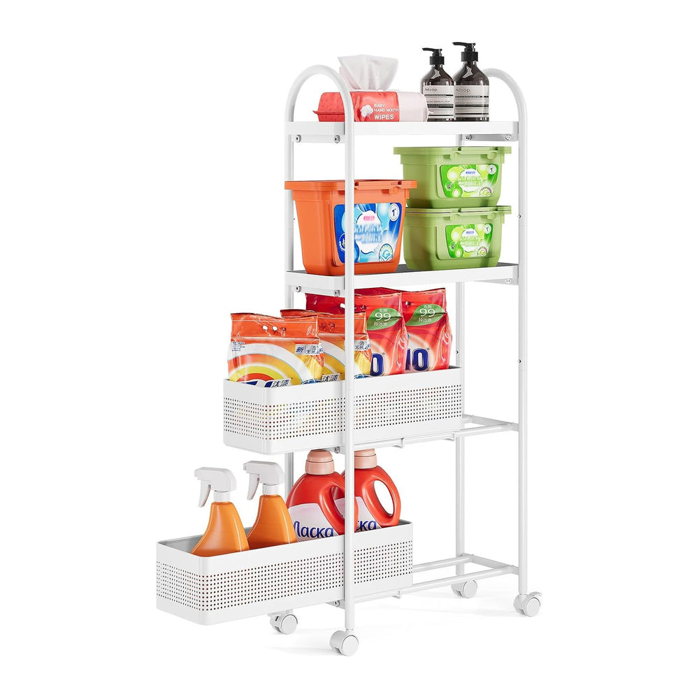 KINGRACK 4 Tier Slim Rolling Cart with Drawer, Metal Utility Storage Cart | 2...