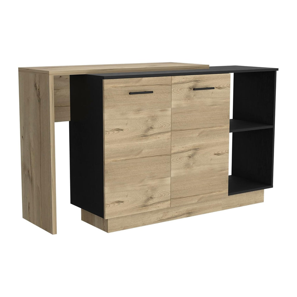 Kitchen Island Ohio - Modern Black and Light Oak Kitchen Island | Two open sh...