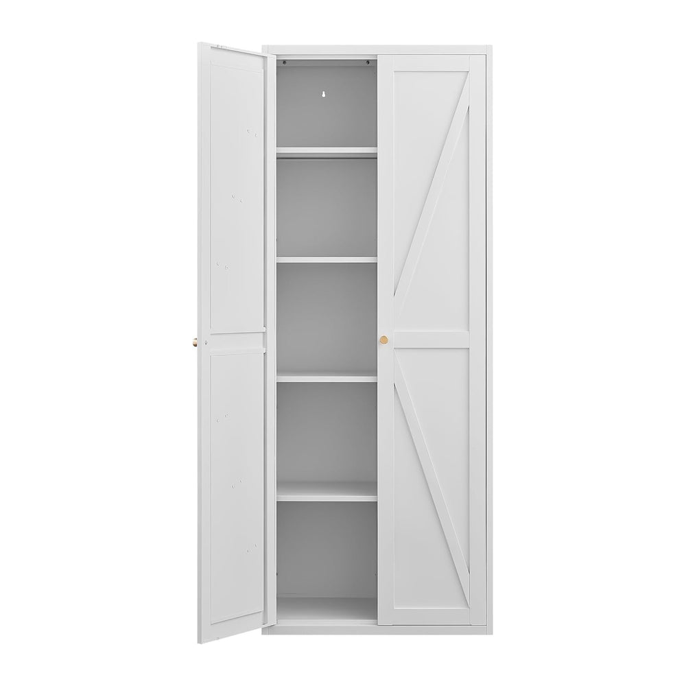 Kitchen Pantry Cabinet: Rustic White Steel Storage with Adjustable Shelves - ...