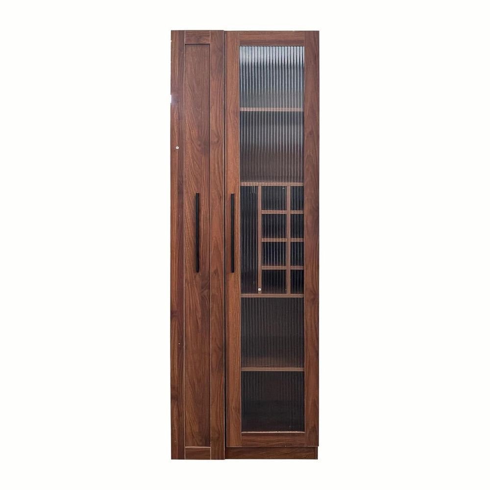 Kitchen Pantry Cabinet with 5-Tier Shelf, Pull-Out Hutch Cabinet with Glass D...