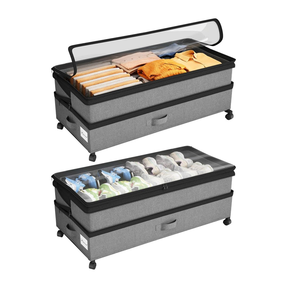 Kitstorack Under Bed Storage with Wheels 2Pack Height-adjustable Under Bed St...