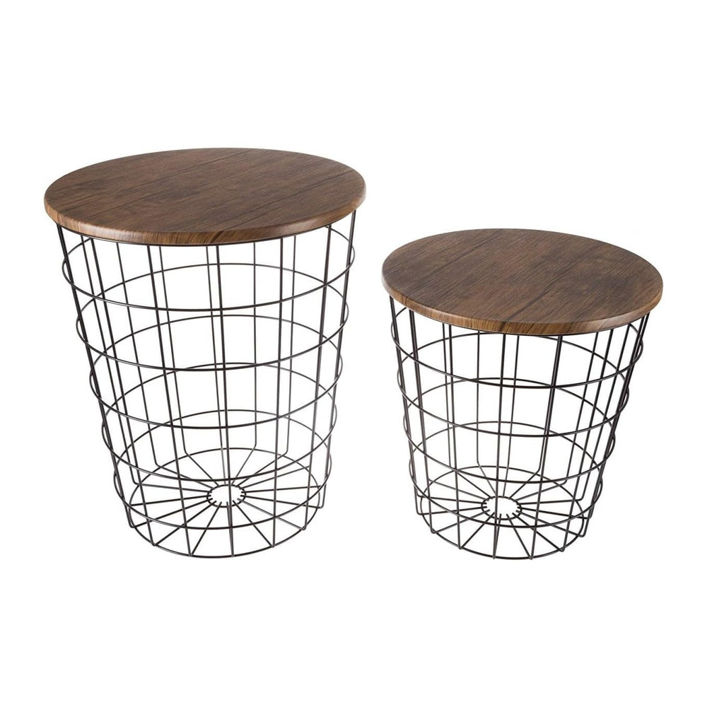 Lavish Home End Tables - Round Nesting Tables Set of 2, Brown/Black | 17.5”/1...