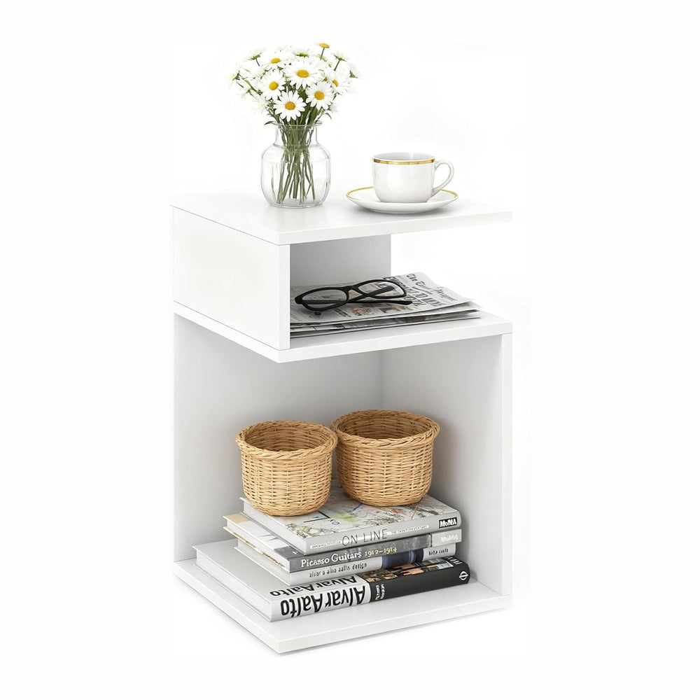 LDAILY S-Shaped Side Table, 3-Tier Narrow Bedside Table with 2 Open Storage S...