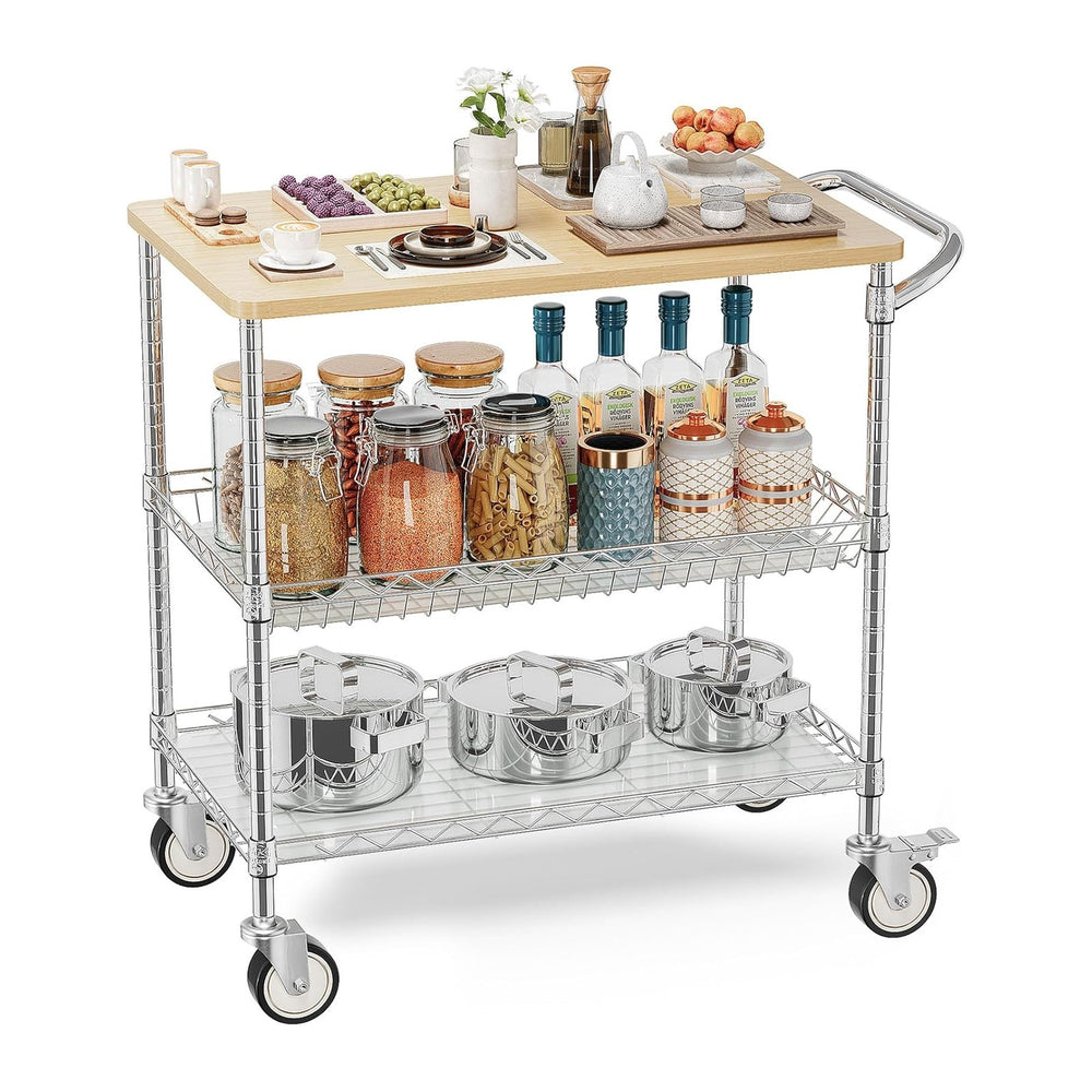 Leteuke Rolling Kitchen Carts with Wheels, 34" L x 17.5" W, 3-Tier ...