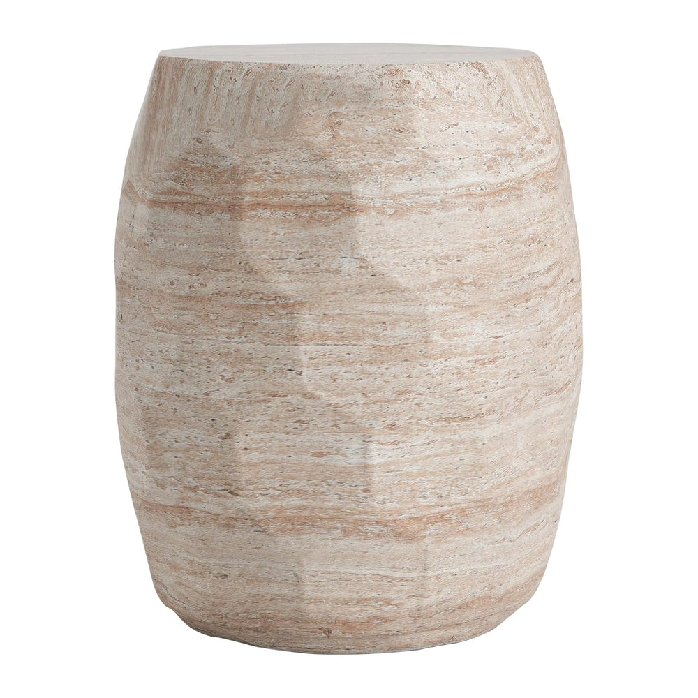 Lightweight Concrete Side Table with Travertine Finish - 15.25" Indoor O...