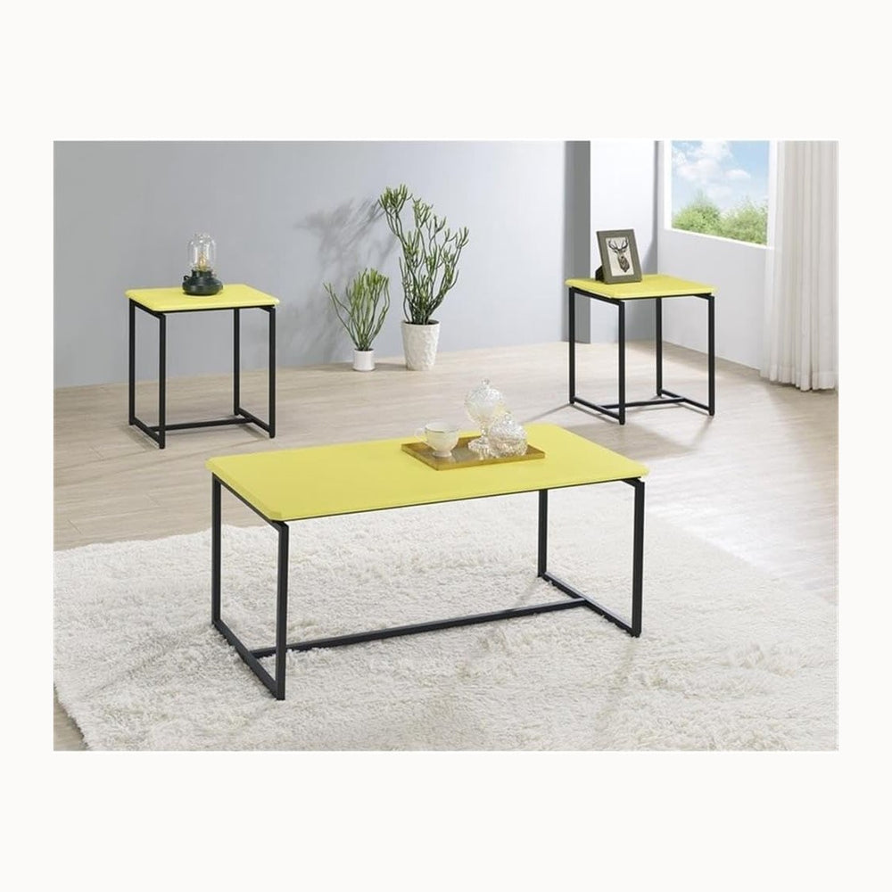 Lilola Home GT 3 Piece Yellow Carbon Fiber Wrap Coffee Table and End Table Set