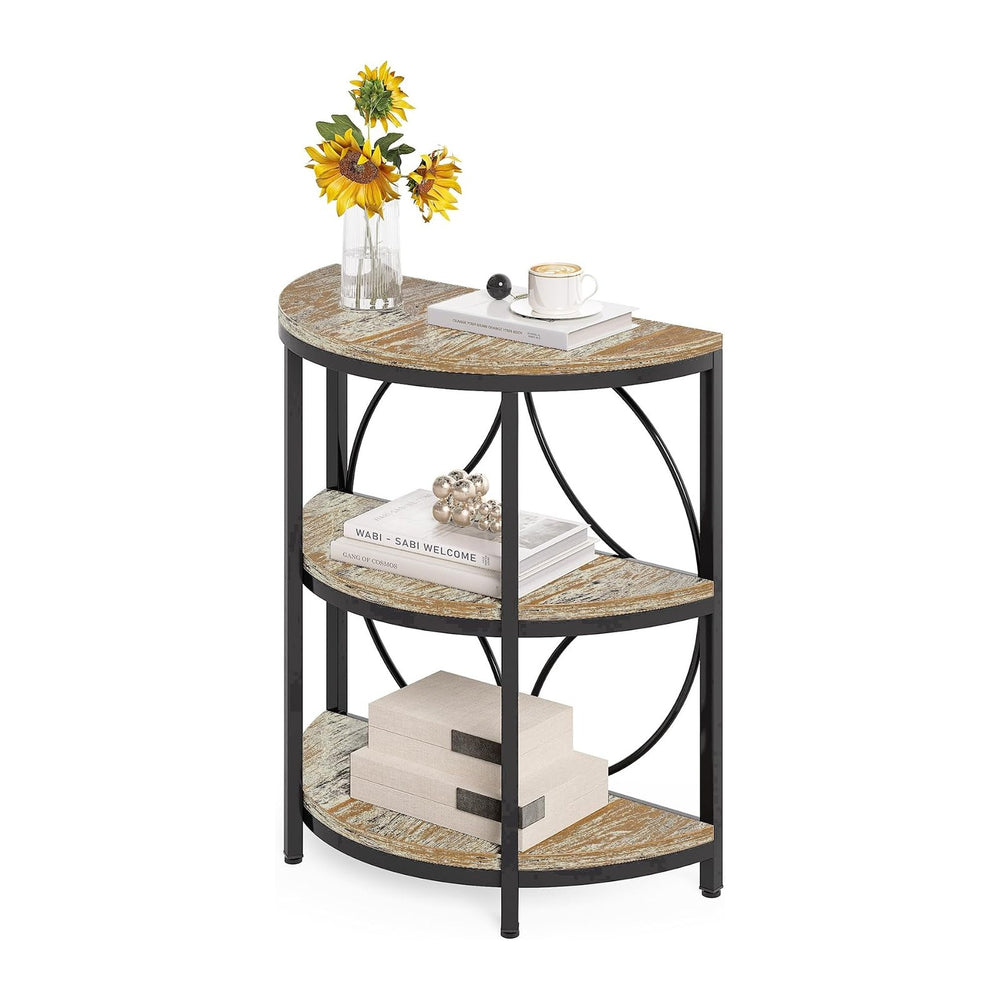 LITTLE TREE Half Round End Table, 3-Tier Narrow Side Table (Oak Color) | Half...
