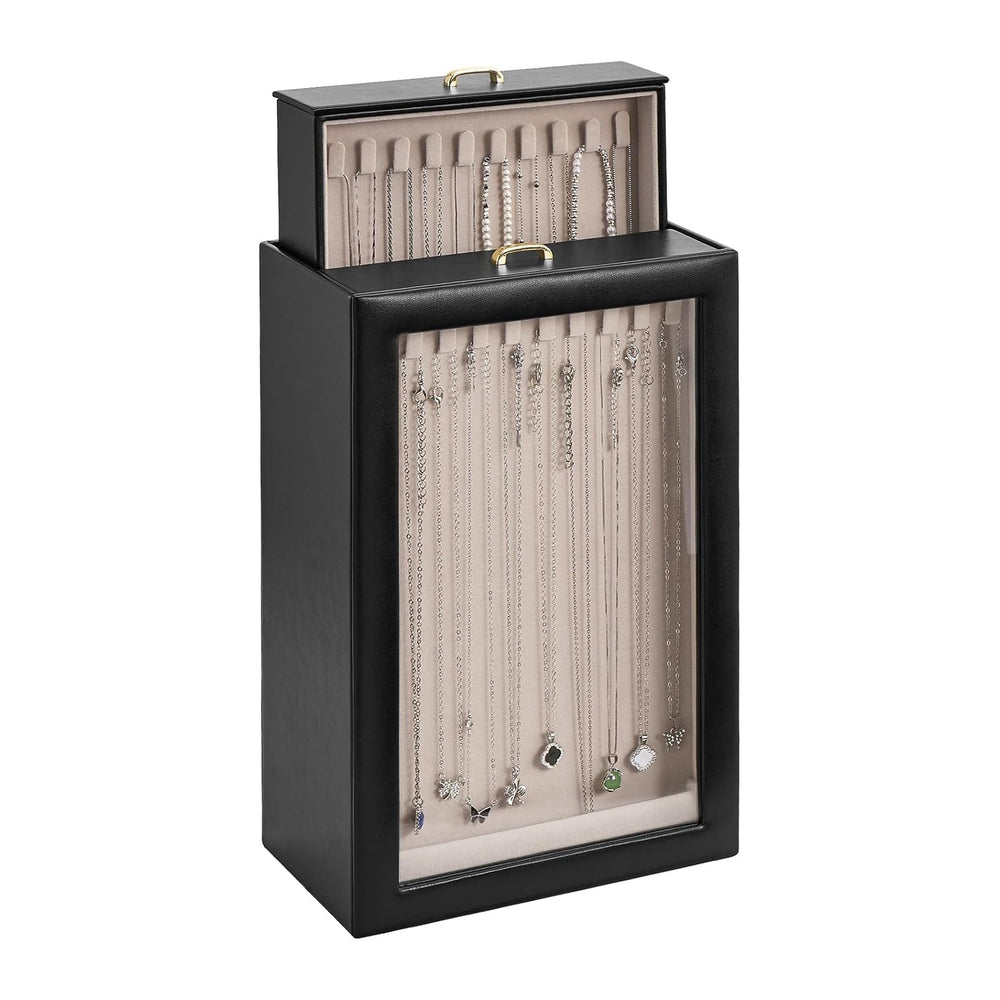 Lolalet Necklace Organizer Box, Jewelry Display Case, Black, 4 Layers | Tangl...